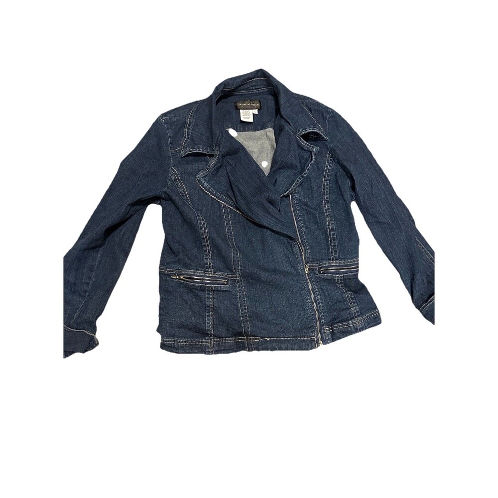 Live a Little Jacket Blue Zip Belted Contrast Stitching Lightweight Women's L
